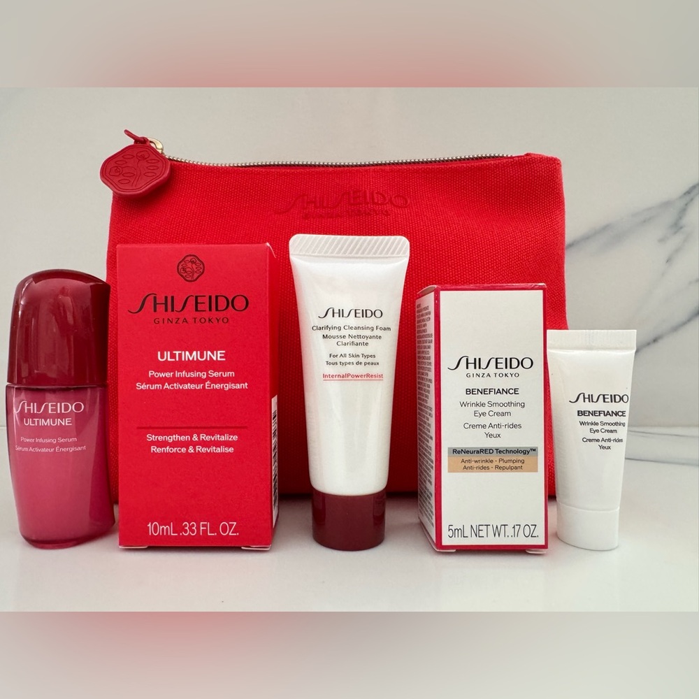 Shiseido 4-Piece Set Ultimune + Benefiance + Red Bag NEW